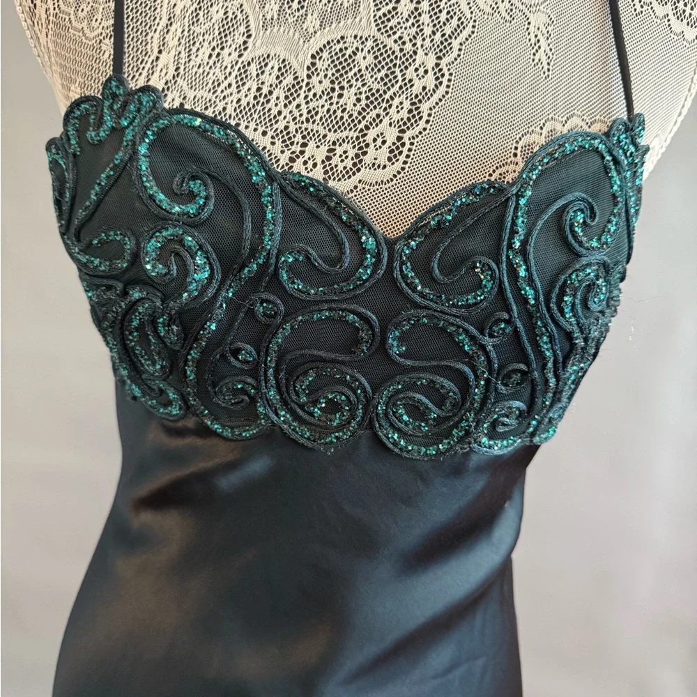 Mermaid Sexy & Sophisticated Glam vintage Teal Maxi Dress - Picture 3 of 6